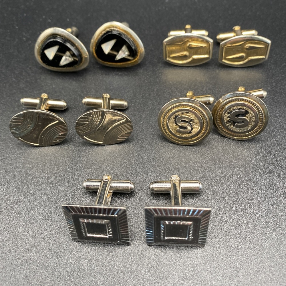 Unsigned Mixed Metal Cufflinks Lot Vintage Multi-Tone 5 Pairs